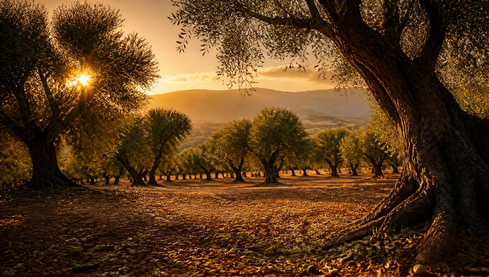 Ancient olive grove near Meknes, Morocco at golden hour